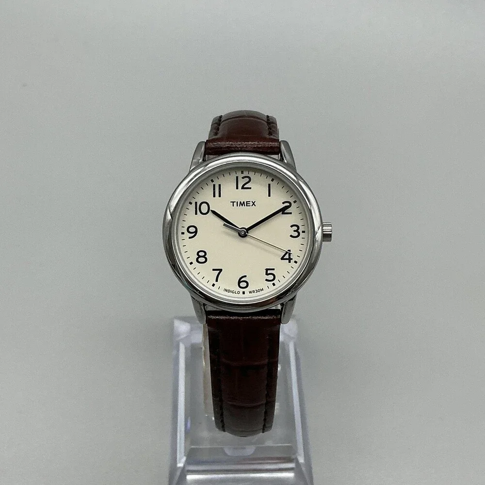 Timex Indiglo Easy Reader Womens Watch 30mm Brown Leather Silver Tone